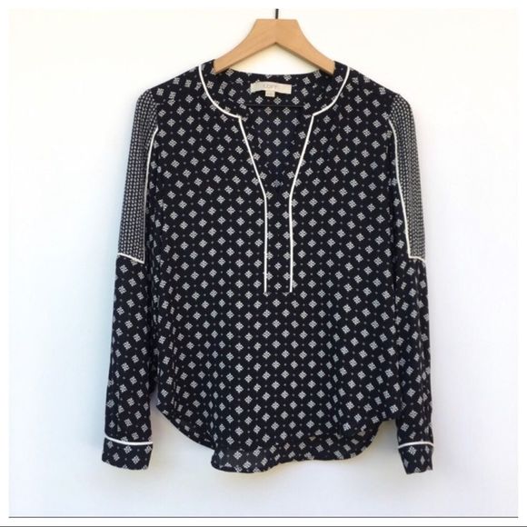 Loft By Ann Taylor Black & White Patterned Blouse - Picture 2 of 7